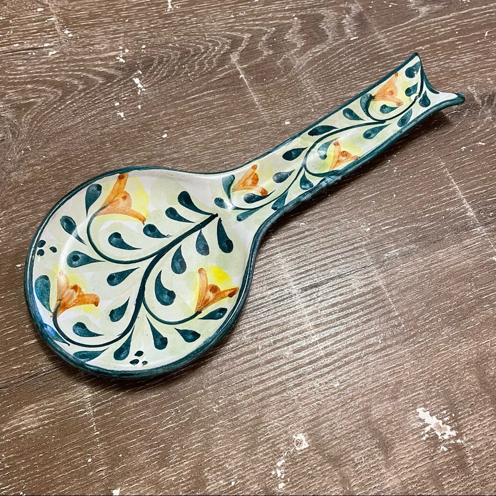 Porchel Ceramic Orange Floral Hand Painted Kitchen Cooking Spoon Rest